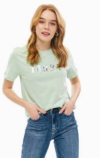 Хлопковая футболка мятного цвета с принтом Tommy Hilfiger