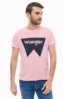 Розовая хлопковая футболка с логотипом бренда Wrangler