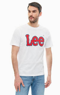 Белая хлопковая футболка с принтом Lee