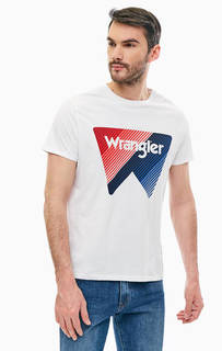 Белая хлопковая футболка с логотипом бренда Wrangler