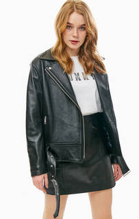 Черная кожаная куртка оверсайз Tommy Hilfiger