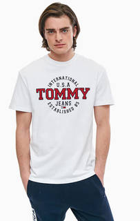 Белая хлопковая футболка с принтом Tommy Jeans