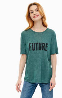 Футболка зеленого цвета с декоративной вышивкой Ichi