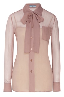 Розовая блуза с воротником аскот Prada