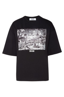 Черная футболка с контрастным принтом Msgm