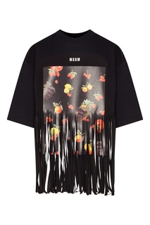Футболка с принтом и бахромой Msgm