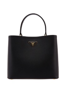 Черная кожаная сумка-тоут Galleria Prada