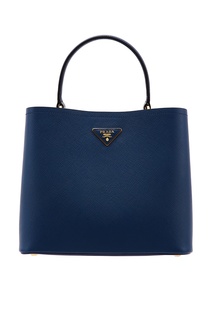 Синяя кожаная сумка-тоут Galleria Prada