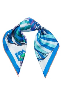 Голубой шелковый шарф Prada