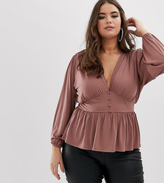 Лонгслив с пышными рукавами и корсетной талией ASOS DESIGN Curve - Розовый