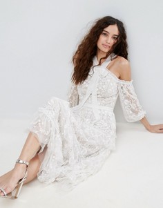Кружевное платье с открытыми плечами Needle & Thread Primrose - Кремовый