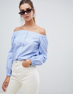 Топ в полоску с открытыми плечами Brave Soul - Синий