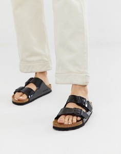 Черные лакированные сандалии Birkenstock Arizona Birko Flor - Черный