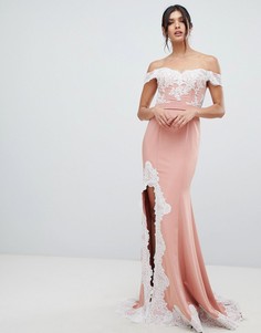 Платье макси с кружевной отделкой и разрезом Forever Unique - Розовый