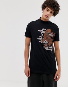 Удлиненная футболка из органического хлопка с высоким воротом и принтом тигра ASOS DESIGN - Черный