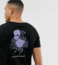 Футболка с овальным вырезом и цветочным принтом на спине ASOS DESIGN Tall - Черный