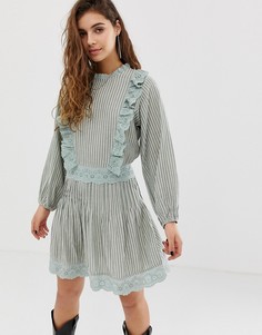 Короткое приталенное платье в полоску с вышивкой ришелье ASOS DESIGN - Мульти