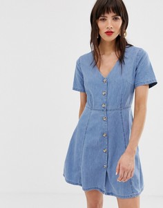 Синее джинсовое чайное платье на пуговицах ASOS DESIGN - Синий