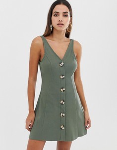 Платье мини в рубчик на пуговицах ASOS DESIGN - Зеленый