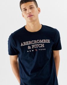 Темно-синяя футболка с логотипом на груди Abercrombie & Fitch - Темно-синий