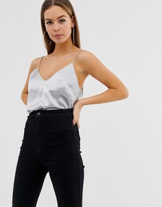 Атласный топ на бретельках ASOS DESIGN - Серебряный