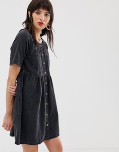 Джинсовое свободное платье на пуговицах с карманами ASOS DESIGN - Черный