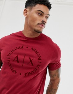 Бордовая футболка с круглым логотипом Armani Exchange - Красный