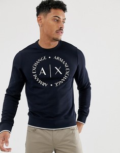 Темно-синий свитшот с круглым вырезом и логотипом Armani Exchange - Темно-синий