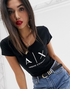 Футболка с логотипом и овальным вырезом Armani Exchange - Черный