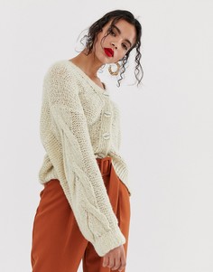 Кардиган с узором косы на рукавах ASOS DESIGN - Кремовый