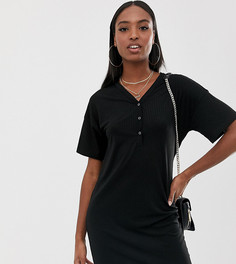 Платье-футболка в рубчик с кнопками ASOS DESIGN Tall - Черный