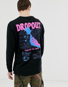 Свободный лонгслив с принтом и надписью на спине ASOS DESIGN - Черный