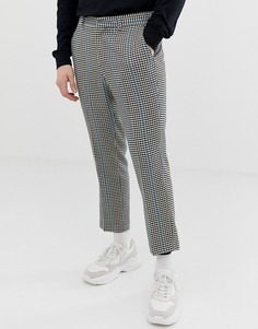 Серые укороченные брюки в клетку с синими полосками ASOS DESIGN - Серый