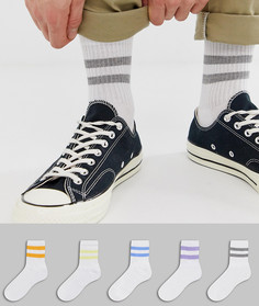 Набор из 5 пар коротких спортивных носков белого цвета с разноцветными полосками ASOS DESIGN - Белый