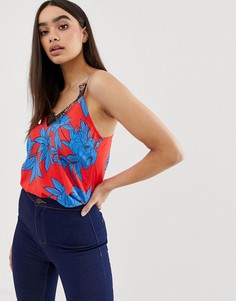 Топ на бретелях с кружевной отделкой и цветочным принтом PrettyLittleThing - Мульти