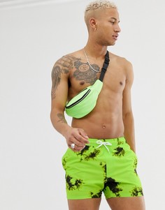 Неоновые зеленые короткие шорты для плавания с принтом тай-дай ASOS DESIGN - Зеленый