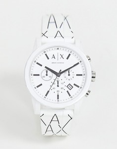 Часы 44 мм с хронографом и силиконовым ремешком Armani Exchange AX1340 Outerbanks - Белый
