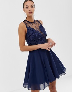 Короткое приталенное платье с высоким воротом AX Paris - Темно-синий