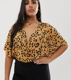 Боди с запахом и звериным принтом ASOS DESIGN Curve - Мульти