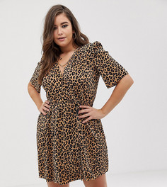 Платье мини с леопардовым принтом и пуговицами ASOS DESIGN Curve - Мульти