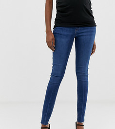 Темные облегающие джинсы с завышенной талией и необработанными краями ASOS DESIGN Maternity Tall Ridley - Синий