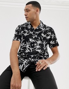 Черная рубашка классического кроя с отложным воротником и лиственным принтом New Look - Черный