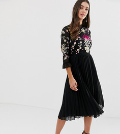 Платье миди с вышивкой и плиссированной юбкой ASOS DESIGN Tall - Черный