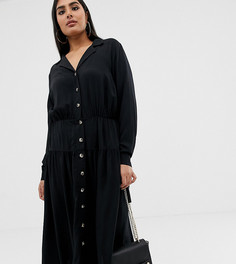 Платье-рубашка миди на пуговицах с длинными рукавами ASOS DESIGN Curve - Черный