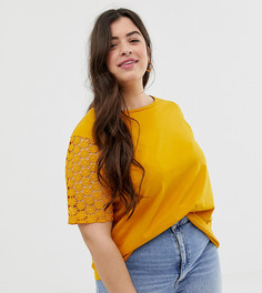 Футболка с кружевными рукавами ASOS DESIGN Curve - Желтый
