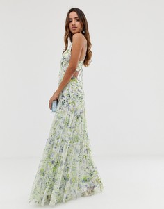 Платье макси с цветочным принтом и ремешками на спине ASOS DESIGN - Мульти