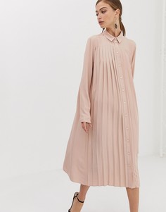 Плиссированное платье-рубашка миди ASOS DESIGN - Розовый