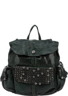 Зеленый кожаный рюкзак с декоративной отделкой Campomaggi