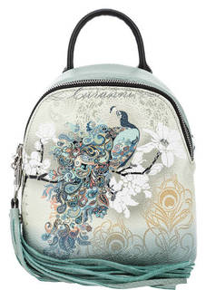 Маленькая кожаная сумка-рюкзак мятного цвета Curanni