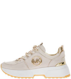 Замшевые кроссовки бежевого цвета с металлическим декором Michael Michael Kors